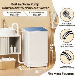 18lbs Portable Washing Machine, Fully Automatic Portable Washer with LED Display,Washer & Dryer Combo, 7 Wash Cycles, 4 Water Levels