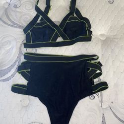 Black And Neon Green Lining Rave Outfit Or Bikini