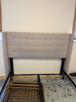 Upholstered Queen Tufted Headboard with Nailhead Trim