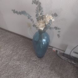 Beautiful Glass Vase With Dried Eucalyptus And Flowers 