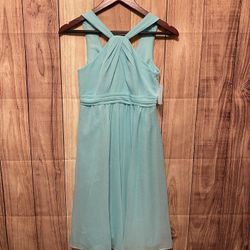 David’s Bridal size 0 NWT Style (contact info removed)9 bridesmaid dress spa blue formal short