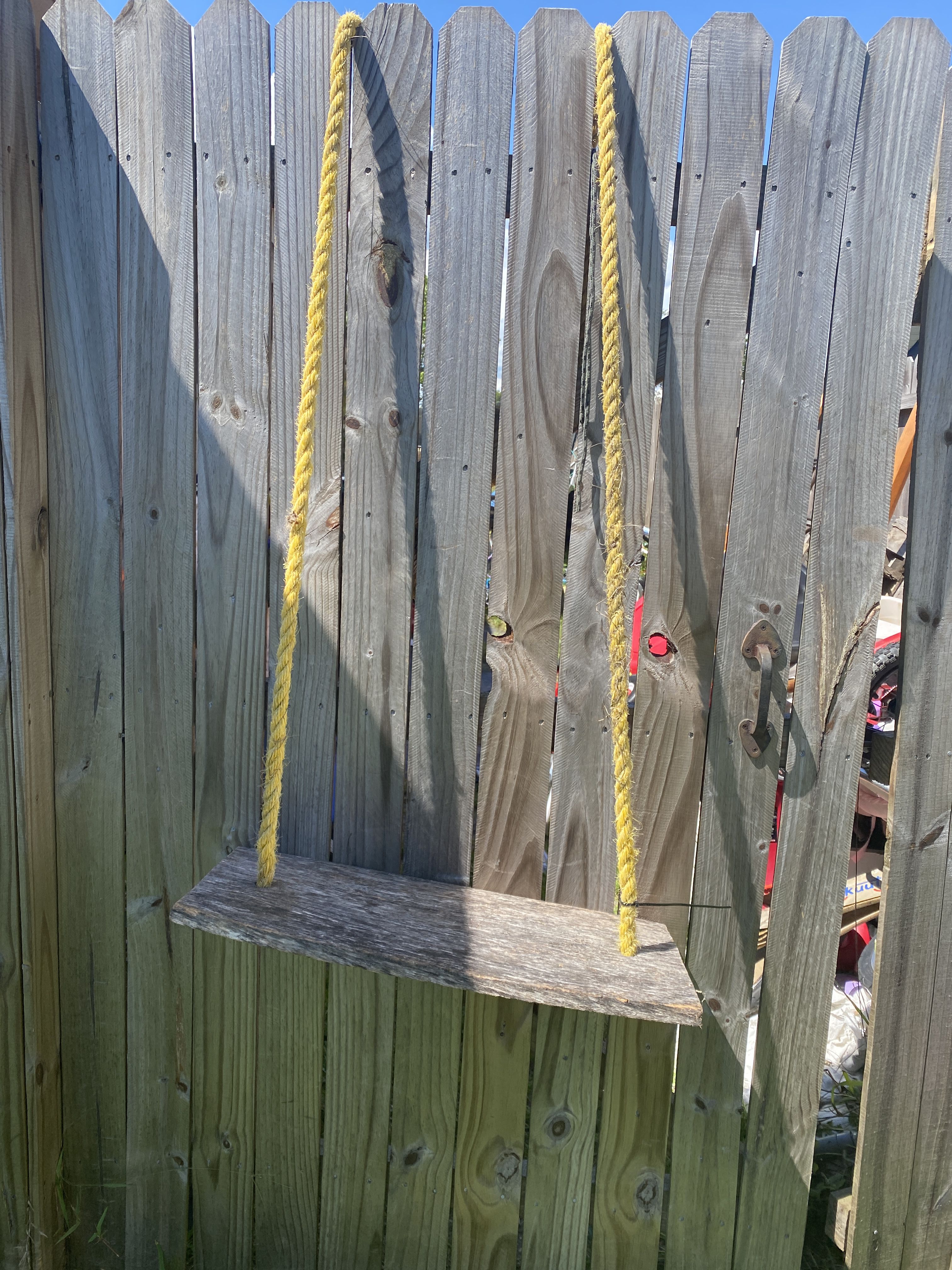 Wooden Plank Tree Swing With Yellow Rope Good Condition Lots of Life Left