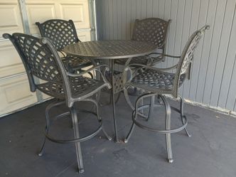 Outdoor Patio 5-Piece Cast Aluminum Outdoor Bar Height Dining Set, Table with 4 chairs