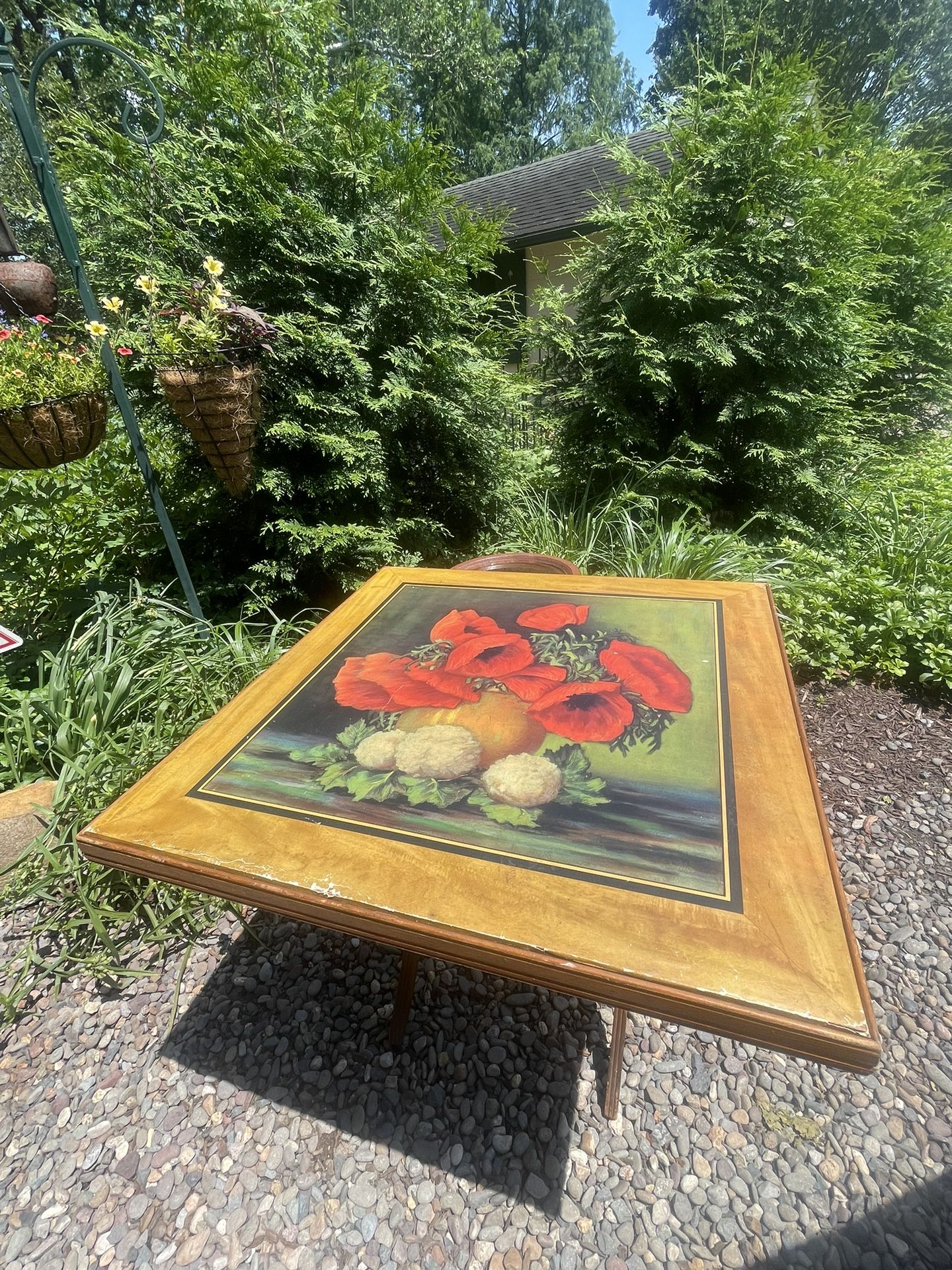 Antique Folding, Stand up Table -Poppies