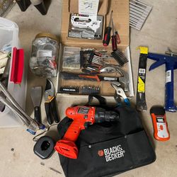 Tool set, Black & Decker power drill, handyman contractor DIY tools, household tool set, new homeowner tools