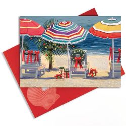 New Tropical Holiday Christmas Beach Vacation Glitter Box Set 12 Cards Envelopes