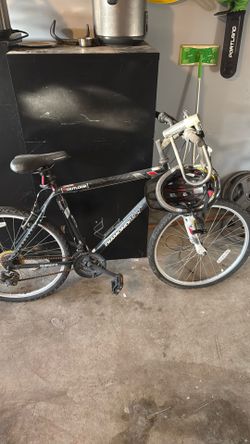 Mountain Bike With Lock And Helmet