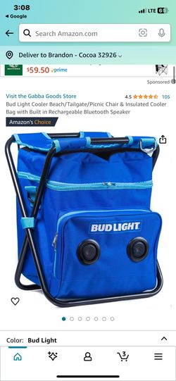 Bud Light Cooler Beach/Tailgate/Picnic Chair & Insulated Cooler Bag with Built in Rechargeable Bluetooth Speaker