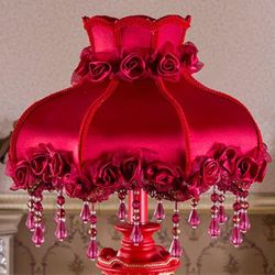 OTTOSON Red Victorian Lamp Antique Fabric Table Lamp European Pastoral Night Stand Lamp