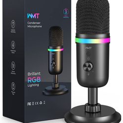 USB Microphone-WMT Condenser Gaming Microphone for PC/MAC/PS4/PS5/Phone- Cardioid Mic with Brilliant RGB Lighting Headphone Output Volume Control, Mut