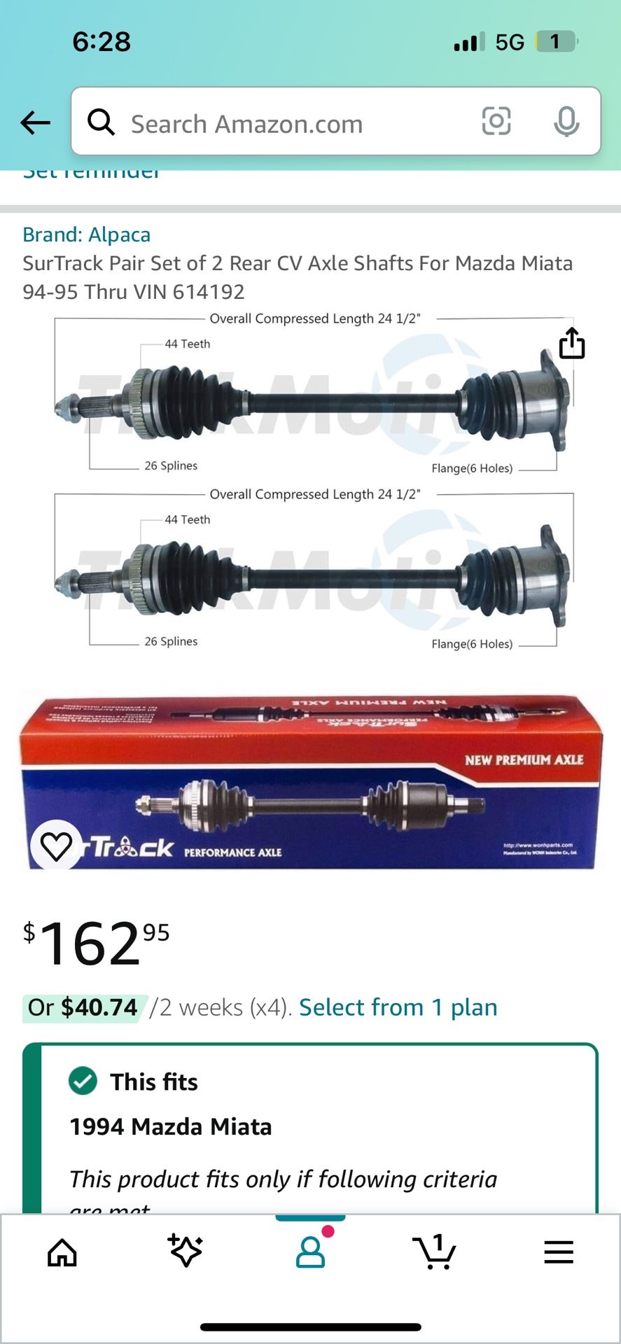 1.8 Mazda Miata Rear Axels. 