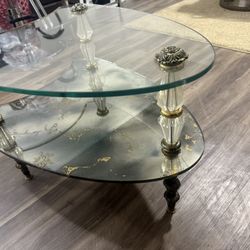 Vintage Hollywood Regency Two Tier Italian Églomisé Glass Side Table