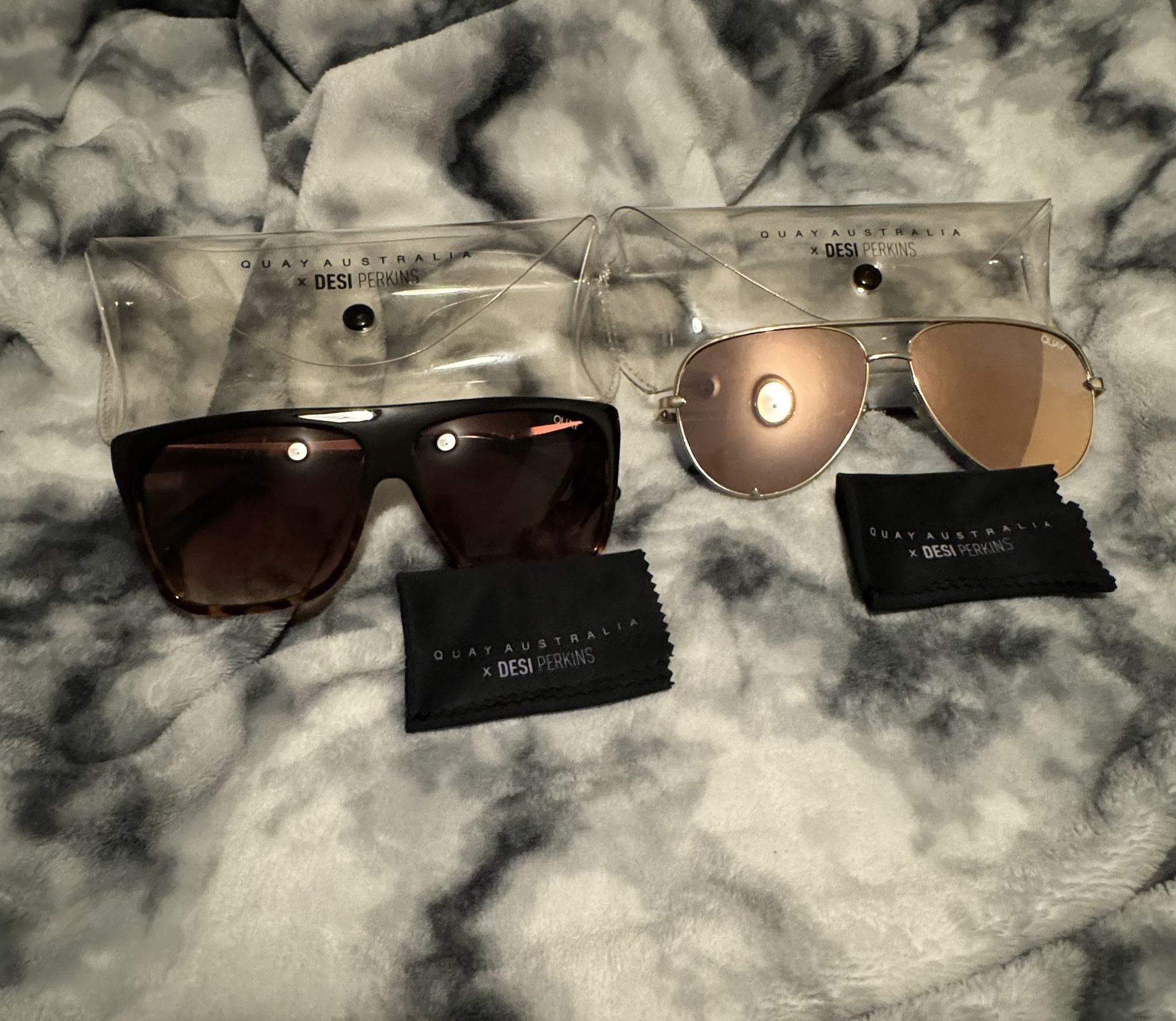 Quay Australia x Desi Perkins Aviator Sunglasses - Black with Brown Lenses QUAY AUSTRALIA HIGH KEY Black Fade Sunglasses & Case Desi  main image 2