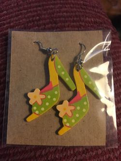 Wood high heels earrings