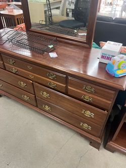 Wood Dresser with Mirror and Brass Hardware