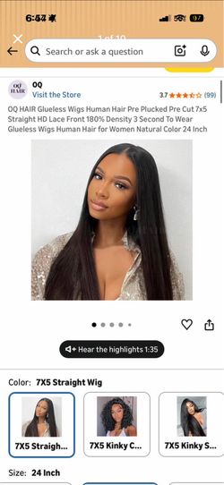 OQ Glueless Human hair 24 inches 180% density 7x5 natural color straight