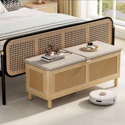 🔥Thanksgiving Sales🔥Boho Style Storage Ottoman Bench with Safety Hinges, Shoe Bench
