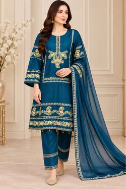 Linen embroidered 3pc suit on clearance