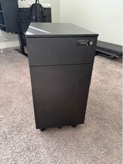 Black Metal File Cabinet with Wheels and Lock