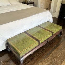 Antique Carved Table with Leather Embossed Top