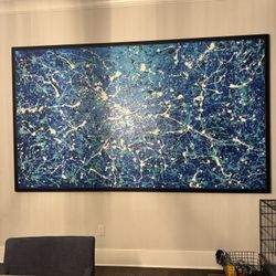 Huge Framed Abstract Art – 9ft Wide – Modern Blue/Teal Statement Piece