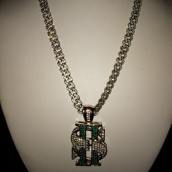 Brass Silver Plated Chain With Cubic Zirconia Diamonds And Charm