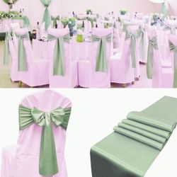 50 cintas Nuevas decorativas de satén Para Sillas Color Verde-Salvia.