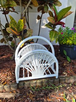 White Wicker Rattan Magazine Rack