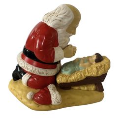 Vintage Kneeling Santa And Baby Jesus Roman Inc 1992 R.P.Gauer Miniature Figure