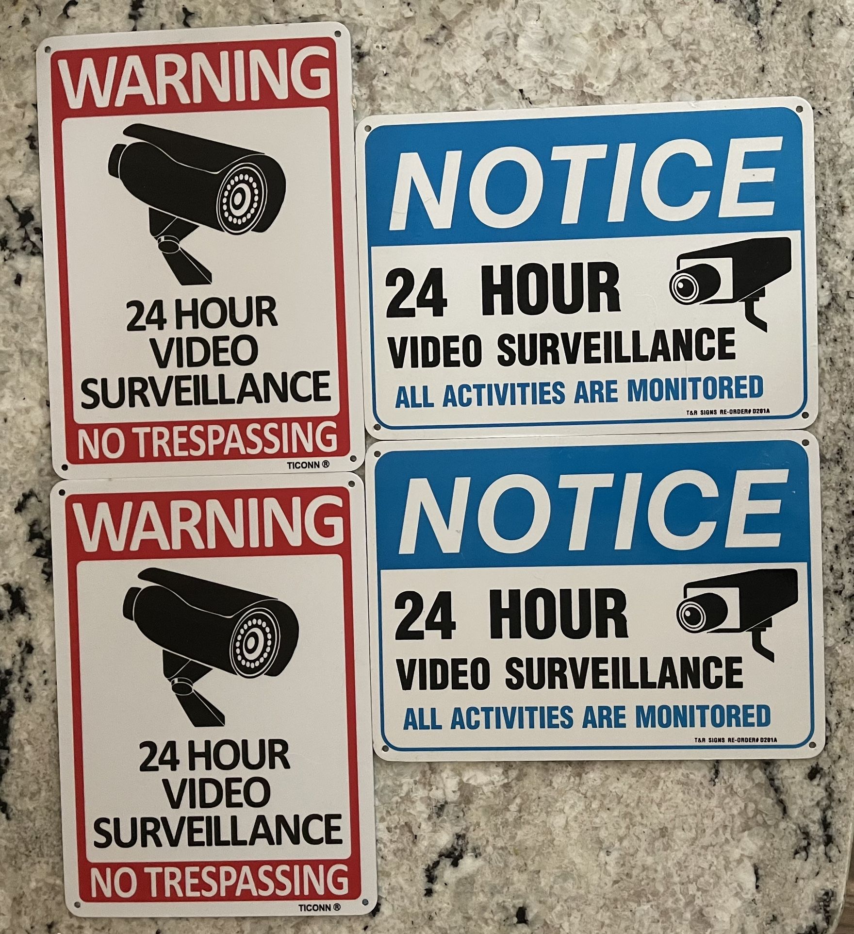 Aluminum Video Surveillance Signs (x4) 10x14 Inch for Home Office Warehouse