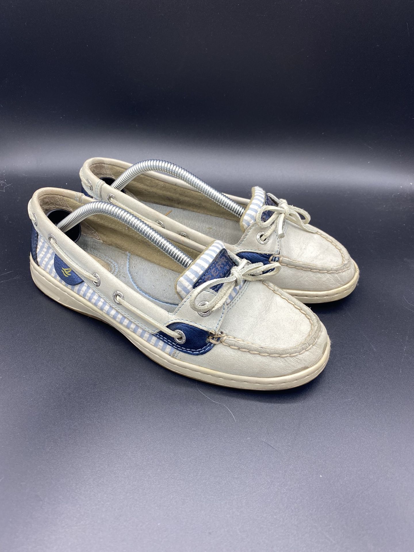 Sperry Top Sider Angelfish Womens 6.5 M Boat Shoe Leather Blue White Striped