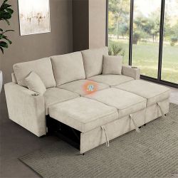 Sleeper Pull-Out Sofa Bed Sectional Couch with Reversible Storage Chaise