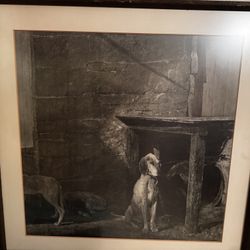 Framed Art By Known Artist dogs on a farm