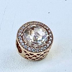 Pandora 14KT Yellow Gold, Diamond and Citrine Double Sided Halo Design Pendant/Charm