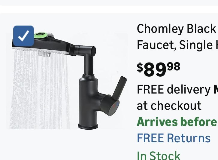 Rotatable Rain Faucet with LED Temperature Display, Single Hole 360° Bathroom, 3 Water Modes, black