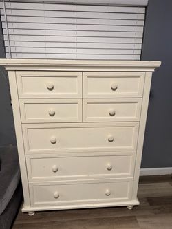 White Wood Tall Dresser with 6 Drawers