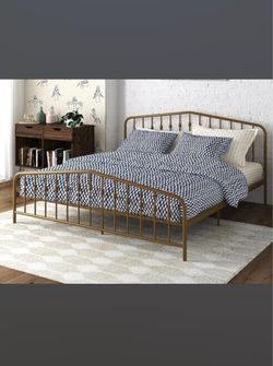 Gold Metal Bed Frame with Headboard and Footboard