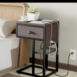 End Table with Charging Station Walnut
