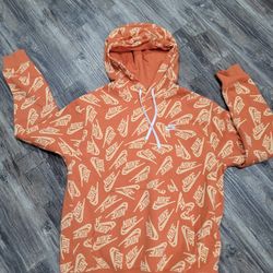Nike swoosh Orange logo men's Hooded sweatshirt.  Sz M. 
