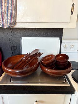 Vintage Mahogany Wood Salad Set
