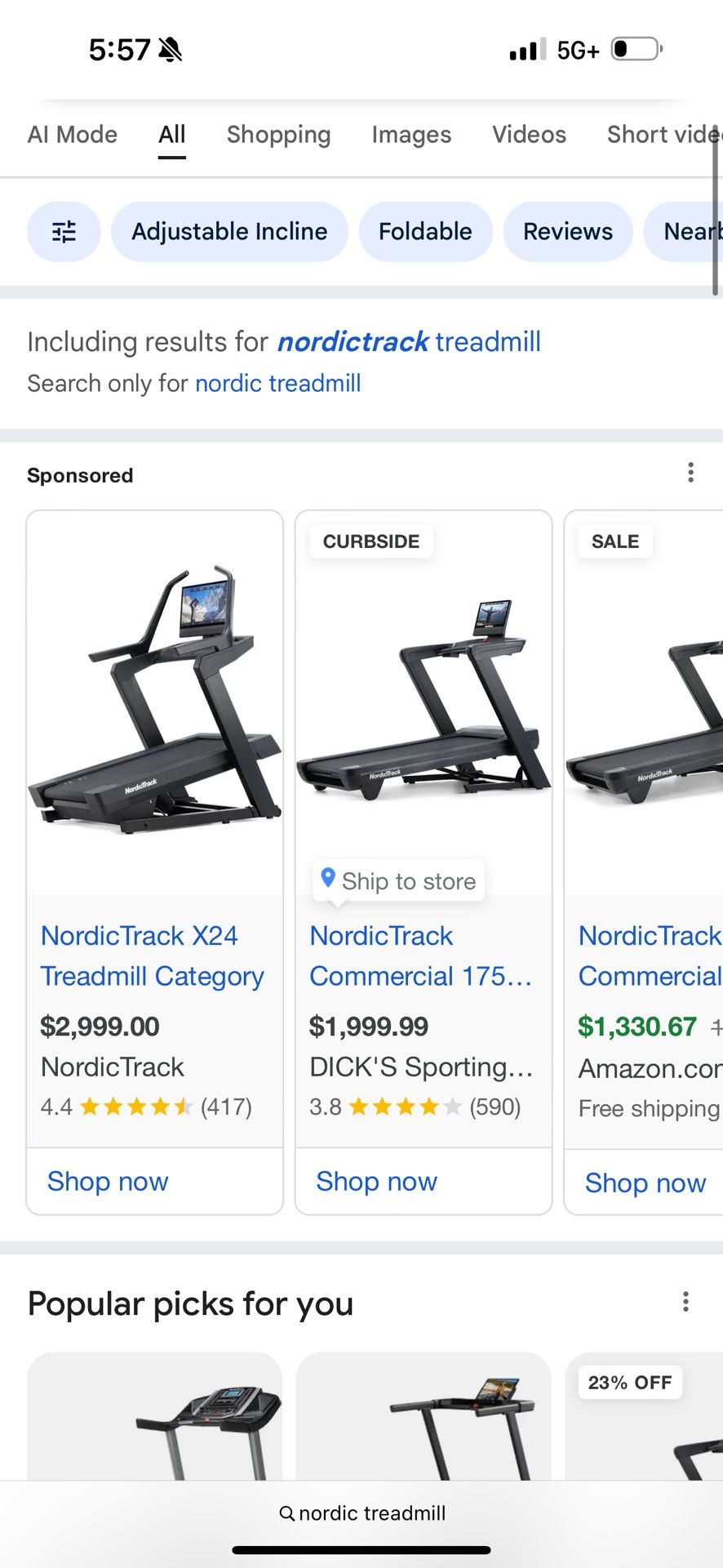 Treadmill with incline