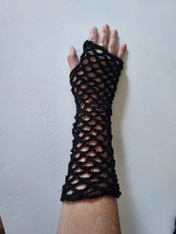 Fishnet Long Black Fingerless Crocheted Gloves Homemade