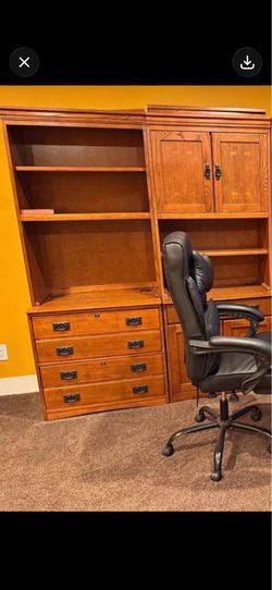 Mission oak desk cabinet combo