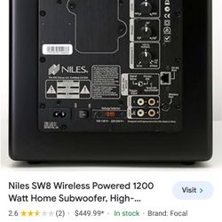 Niles SW8 Wireless Powered 1200 Watt Home Subwoofer, High-Fidelity Audio Transmitter & Receiver Kit