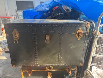 Vintage Metal Steamer Trunk with Brass Hardware