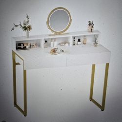 Vanity Desk White And Gold