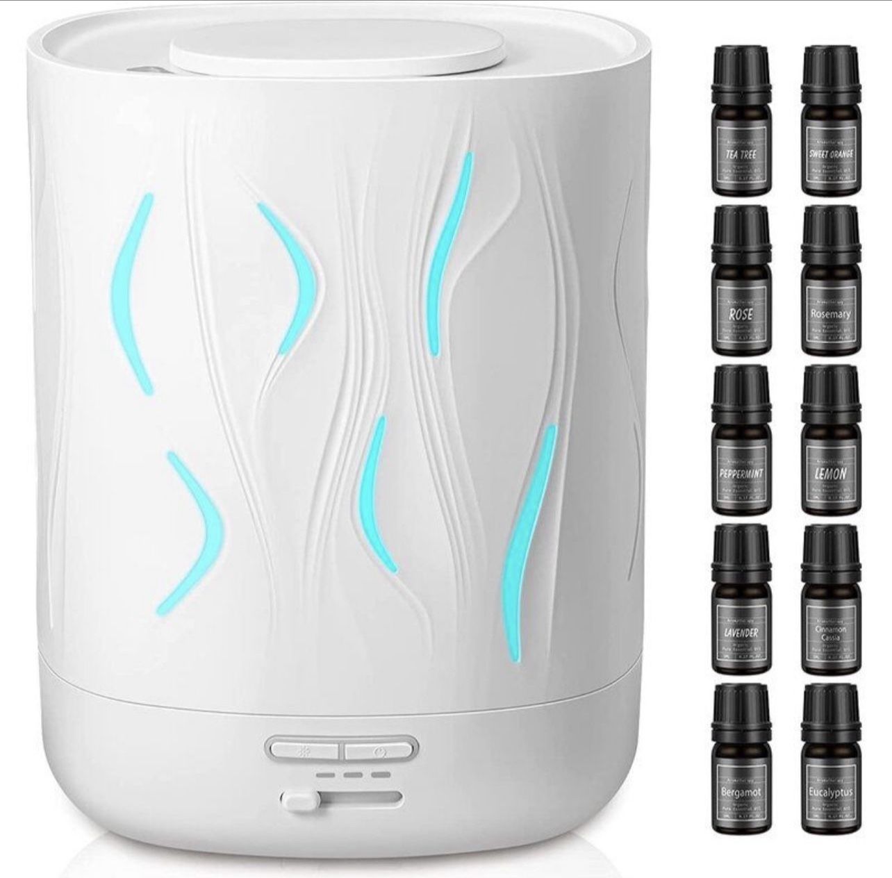 Large Capacity 700ML Ultrasonic Cool Mist Portable Air Humidifier Aromatherapy Diffuser with Therapeutic 10 Oils Set for Home Room Bedroom - White
