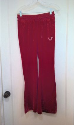 True Religion Red Velour Flare Track Pants