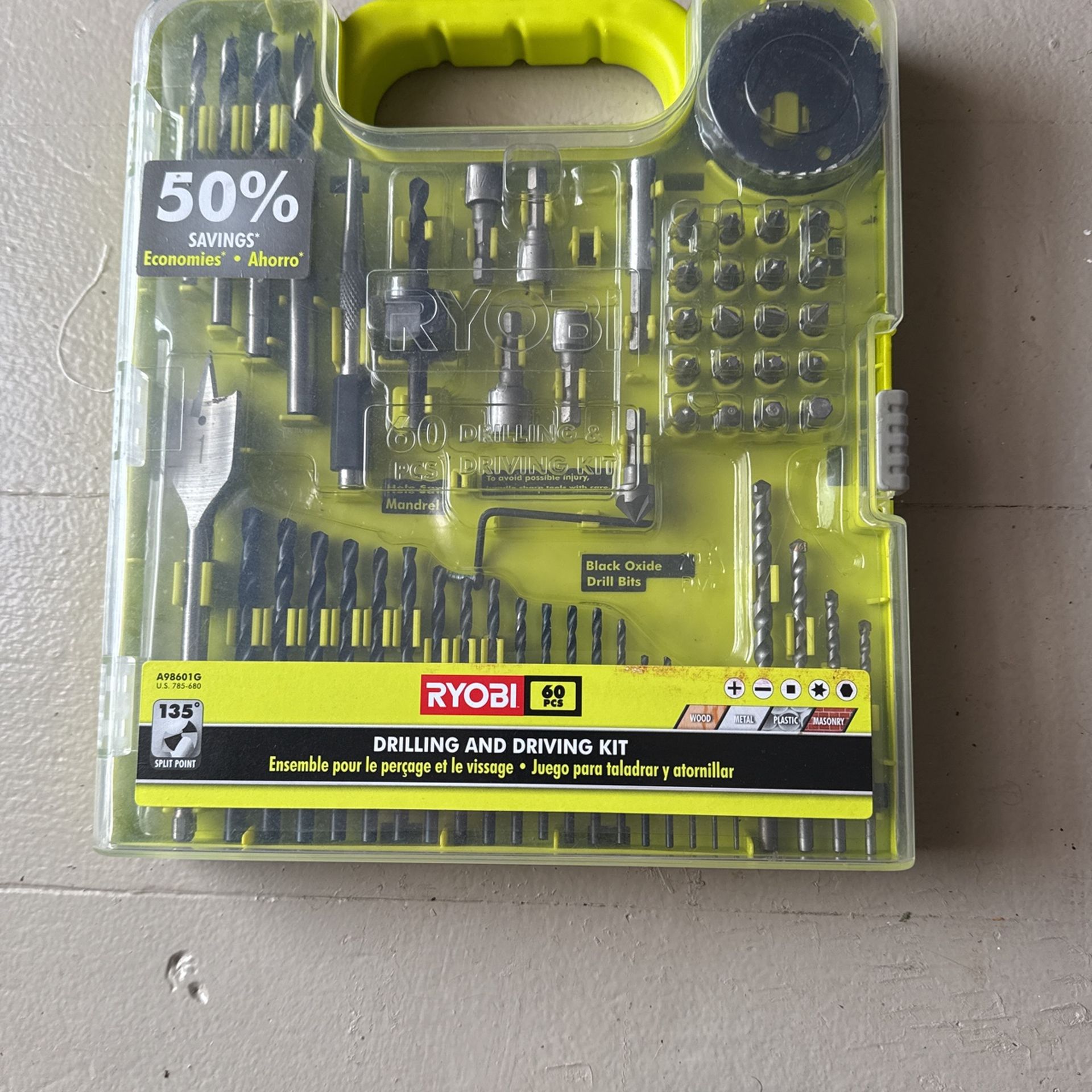Ryobi A98601 60 Piece Black Oxide Drilling Driving Bit Wood Metal Plastic