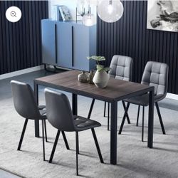 Dark Wood Dining Table with Black Metal Frame
